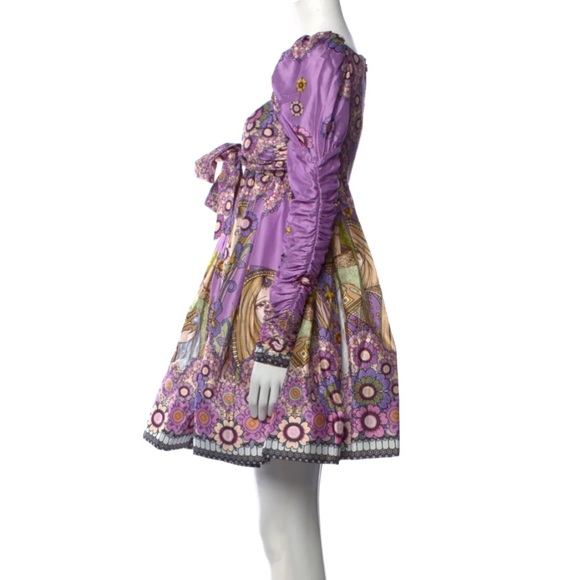 NEW Zimmerman Cosmic Twist Front purple bow ruched sleeve flare dress - Picture 5 of 16